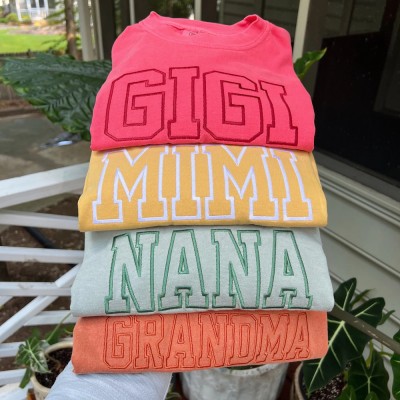 Custom Embroidered Mama Sweatshirt with Date and Kids Names on Sleeve For Mother's Day Gift