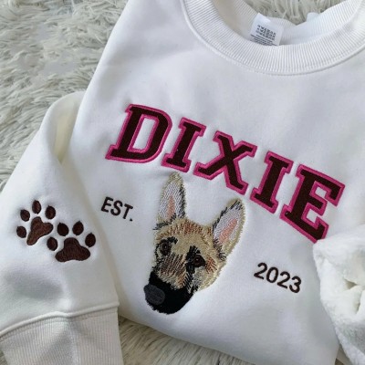 Custom Embroidered Pet Face Sweatshirt With Name For Pet Lover Gift