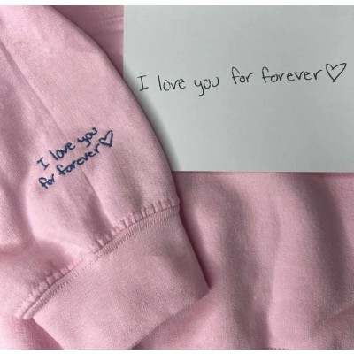 Custom Embroidered Handwriting I Love You Forever Hoodie Sweatshirt For Couple Valentine's Day Gift Ideas