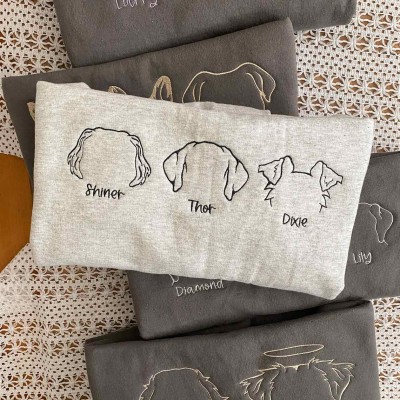 Custom Embroidered Pet Sweatshirt With Dog Ear Outline and Name For Pet Lover Gift