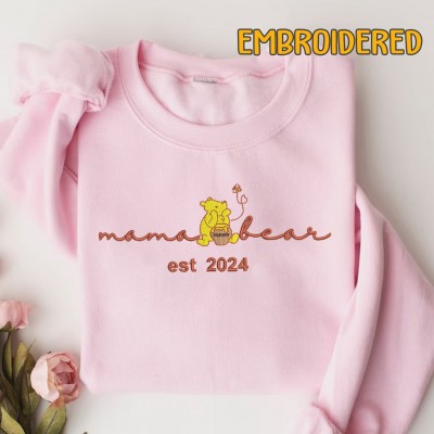 Custom Embroidered Mama Bear Sweatshirt With Kids Name For Mother's Day Gift Ideas