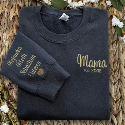 Custom Embroidered Mama Hoodie Sweatshirt With Kids Name For Mother's Day Gift Ideas